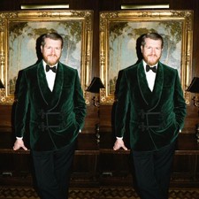 Green Men's Smoking Jacket Velvet Shawl Lapel Evening Dinner Robe Casual Coat