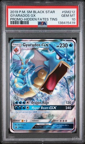 2019 POKEMON SM BLACK STAR PROMO HIDDEN FATES TINS #SM212 GYARADOS GX PSA 10