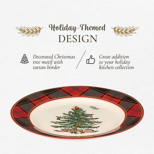 Spode Christmas Tree Tartan 7.75" Salad Plate, Set of 4 -Dishwasher Safe - Image 3 of 4