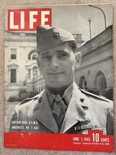 Vintage 1943 LIFE Magazine June 7 Captain Joe Foss USMC Ace WWII Coca-Cola Ad