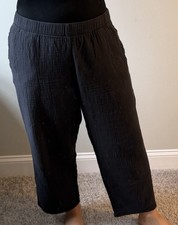 Coldwater Creek Relaxed Gauze Pull-On Pants Black 100 Cotton Size Large Petite