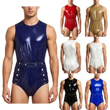 UK Adult Men Incontinence Glossy Bodysuit Bib Special Needs Clothing Jumpsuit