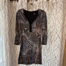 McQ Alexander McQueen Peacock Feather Print Silk Mini Dress Size 4