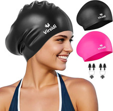 2 Pack Swim Cap for Women Men Adult, Silicone Swimming Caps for Short Long Hair,