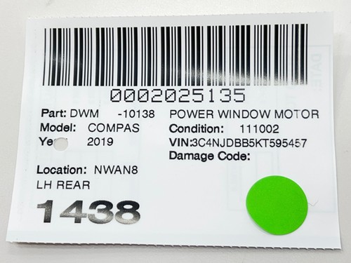 Jeep Compass 2017-2025 puerta trasera izquierda ventana eléctrica regulador motor OEM - Imagen 9 de 9