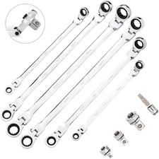 6-Piece Flex-Head Extra Long Ratcheting Wrenches Double Box End Chrome Vanadium 