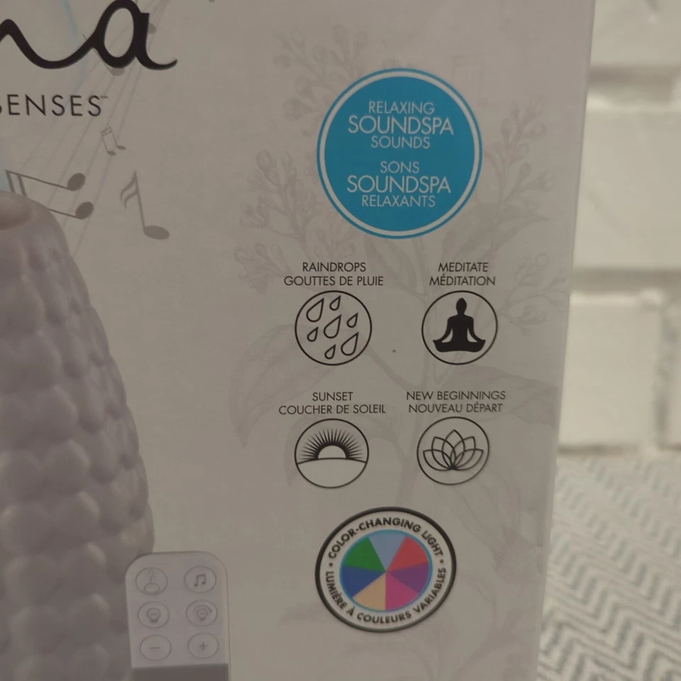 Homedics Ellia Gaze Aroma Diffuser White Ceramic Light Sound w/ Remote Control - Image 3 of 4