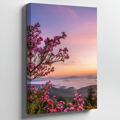 Wall Art Serene Landscape At Dawn, Showcasing A Soft Gradient Of Pastel Pink