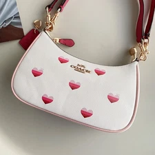 C.oach Teri Shoulder Bag With Stripe Heart Print CA251