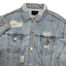 Risen Distressed Denim Jacket Womens Small Light Wash Raw Hem Destroyed RDJ210