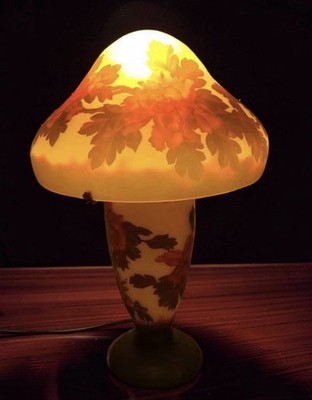 Emile Galle Style Cameo Glass Mushroom Table Lamp