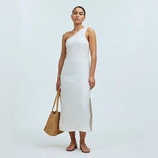 Madewell One Shoulder Linen Blend Midi Dress Size 00 in Lighthouse NWT