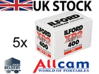 5 Pack: Ilford XP2 Super 400 35mm 36 Exposures Black & White Negative Film