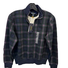 NWT Polo Ralph Lauren Boys 1/4 Zip Sweater Long Sleeve Blue Plaid Sz XL 16 
