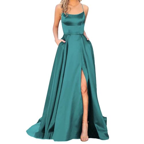Prom Dresses Ladies Long Women Elegant Backless Long DressesCrisn Satin* - Picture 12 of 60