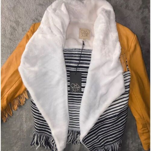 Chaser Leather Jacket Women Medium Fringe Faux Fur Shawl Color Boho Bohemia