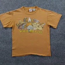 VTG Wild Brazil Shirt Men M Yellow 90s Jungle Animals Single Stitch USA 11072