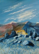 Acrylic Landscape Painting "Cabanon dans Les Alpilles, France", 40 x 30 ins