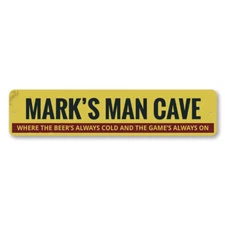 Beer's Cold & Game's Always On Sign, Personalized Man Cave Name - Aluminum