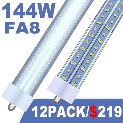 144W 8FT T8 LED Shop Light 8' Led Bulbs FA8 Single Pin 8Foot LED Tube Light 12PC