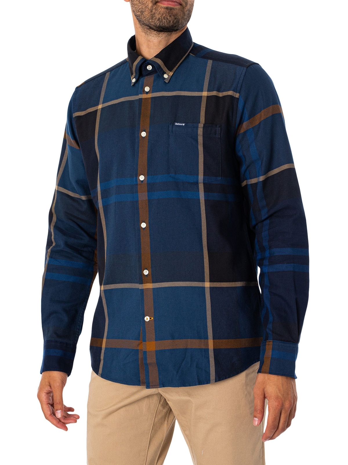 Мужская клетчатая рубашка Barbour от Dunoon, сшитая на заказ, синего цвета