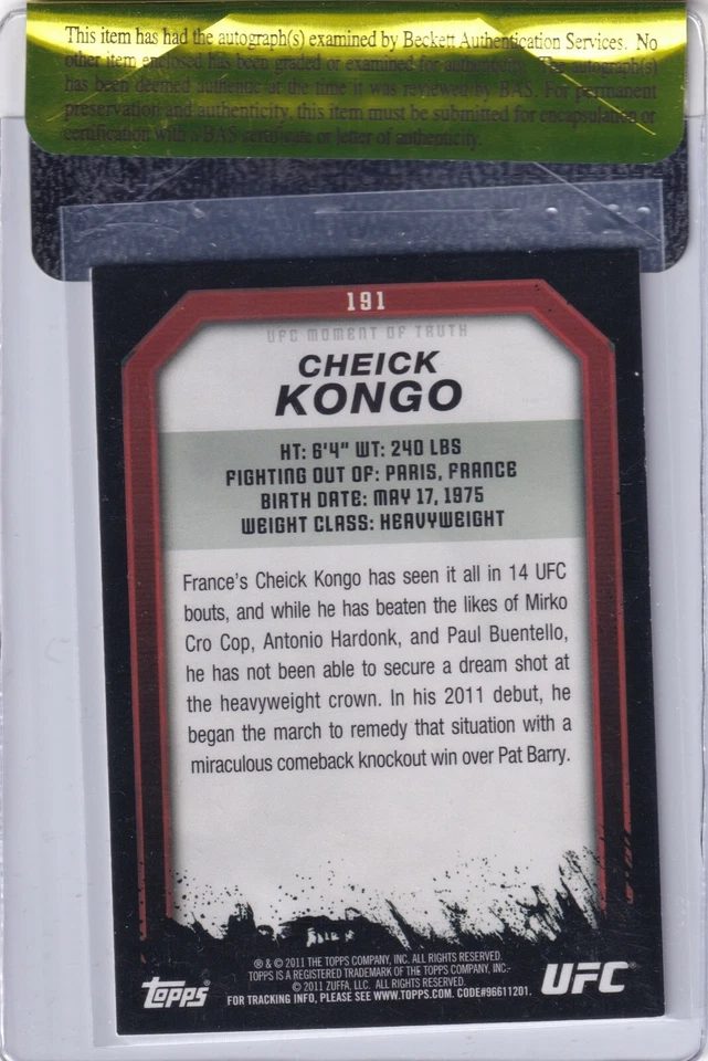 Cheick Kongo 签名 2011 Topps UFC Moment of Truth 2012 独立版卡 191 — 第 3/4 张图片