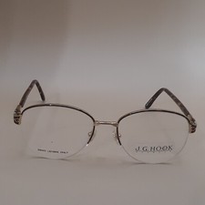 Vintage JG Hook Green Gold Metal Oval Half-Rimmed Sunglasses Italy FRAMES ONLY