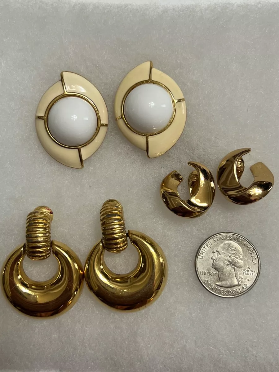Monet Signed Gold Tone Clip Earrings Lot of Three Pair One Price