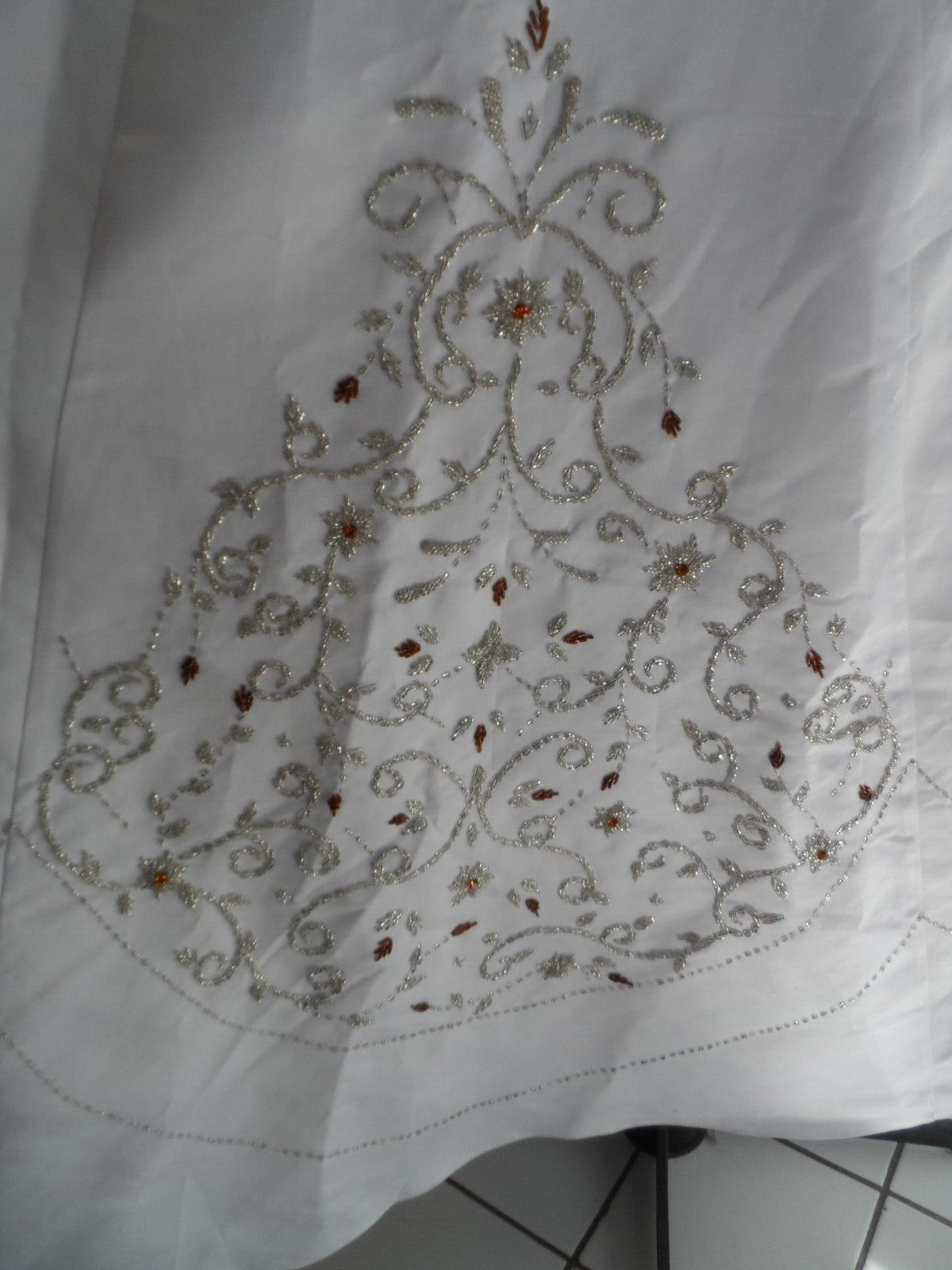 1970's SATIN vtg HANDBEADED wedding DRESS sz 8 - image 2