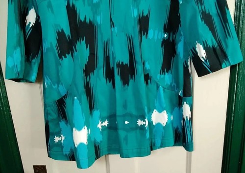 APPRAISAL Coat Women’s 12 Teal Black White Double-Breasted Trench Rain Art City - Picture 15 of 24