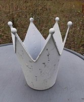 Deko-Krone Windlicht Gartendeko Pflanztopf Eisen Weiss-Antik 18 Cm