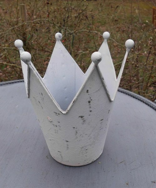 Deko-Krone Windlicht Gartendeko Pflanztopf Eisen Weiss-Antik 18 Cm-image