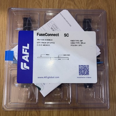 AFL FuseConnect Fiber Optic Connector, 6-Pack FUSE-SC9SMU-6 Sealed New