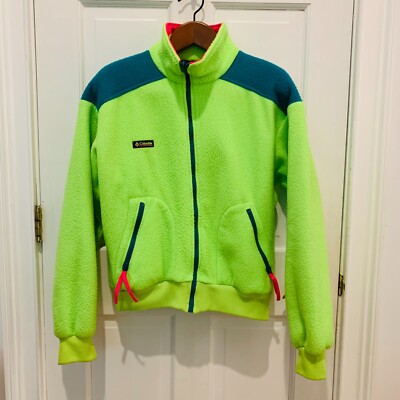 Vtg 80s Columbia Neon Fleece Jacket M Retro Pile Synchilla Ski
