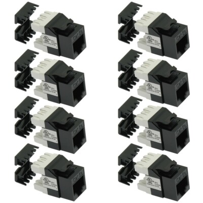8x Cat5e RJ45 Network LAN Ethernet Keystone Jack 180 Degree 110 Punch Down Black