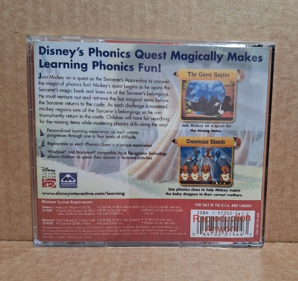 Disney Learning: Phonics Quest (Windows/Mac, 2001) for sale online