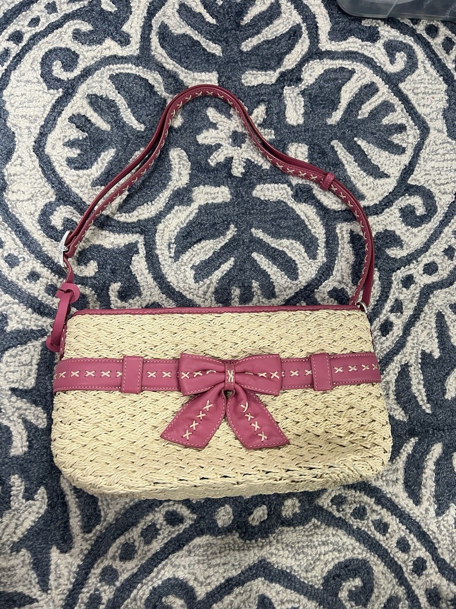 Brighton Cute Natural Straw Pink Leather Trim Tote Crossbody Bag