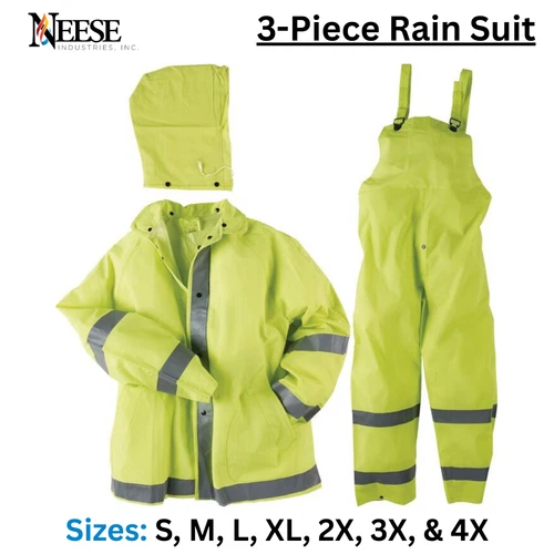 Neese Econo-Viz 3-piece Rain Suit with Reflective Tape Hi-Viz Lime  (1820S) 1EA - product listing photo