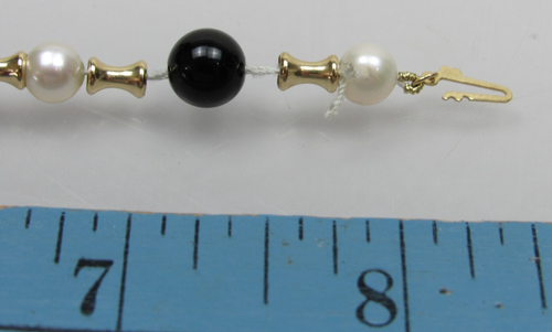 14k Gold Bead Pearl Onyx Bracelet & Dangle Earrings Matching Set PJS - Picture 14 of 17