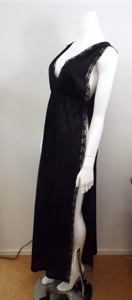 De Colección SEARS Negro Transparente Nylon Largo Lados Abiertos Lencería Vestido de Noche MEDIANO Borde de Encaje Foto 3 de 4