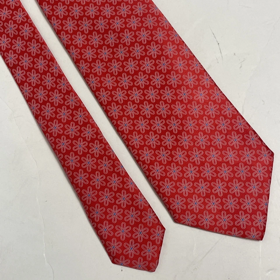 Corbata Barneys Nueva York Seda Italia Rojo Azul Blanco Floral 3.25" Foto 3 de 4