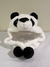 Plush Stuffed Animal Panda Bear Black  White Hat Warm Covers Ears Side Panels