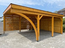 Carport 4x6 m Holz Fichte inkl. Dach, Rinne, Anker, Bogen, Rück- & Seitenwände