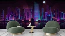 3D City Night View Wallpaper Wall Mural Removable Self-adhesive Sticker1628