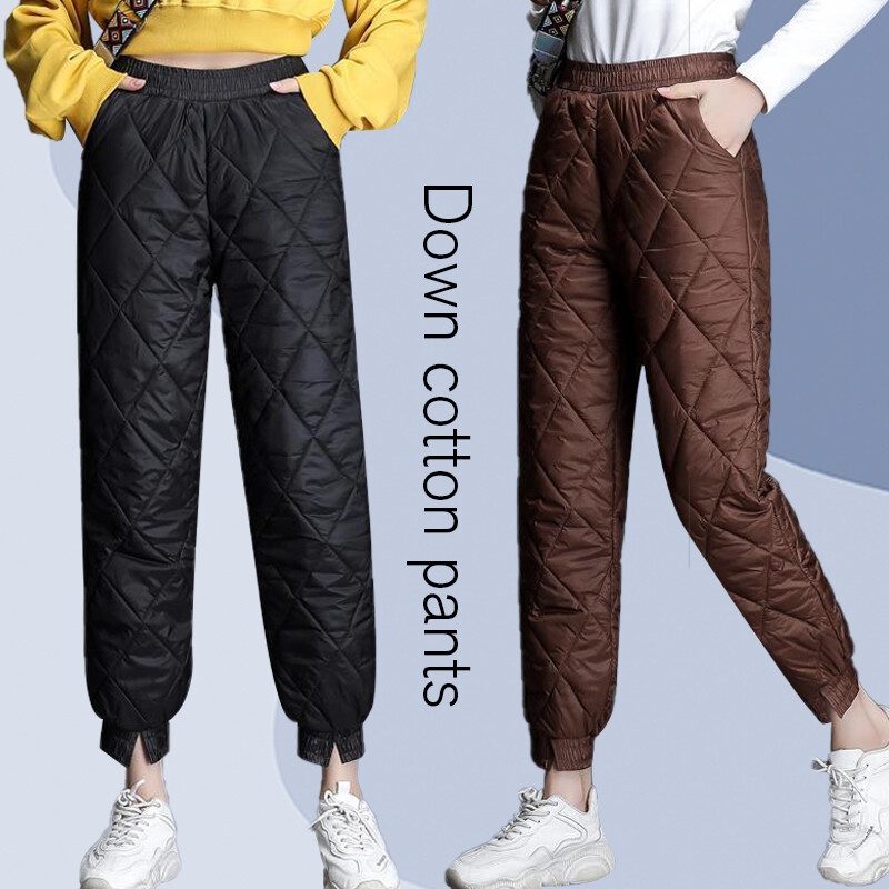 Ladies Pants Winter Padded Quilted Thermal Trousers Elastic Waist
