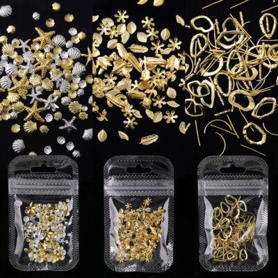Nail Art Metal Flower Leaf Shell Glitter Flake Rivet Studs 3D Diy Charm Deco   