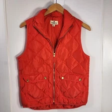 Woolrich Womens Small Duck Down Puffer Vest Jacket  Red Full Zip Pockets Quilted