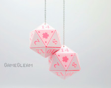 D20 Car Dice 2 Sakura Cherry Blossom - White Pink Holographic Mirror Charms