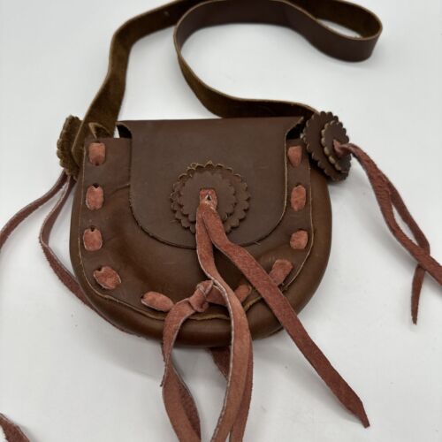 Vintage Fransen braun Leder Schultertasche BoHo Hobbiest handgefertigt verziert 70’s Style - Bild 5 von 13