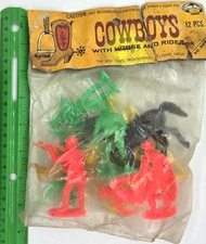 Vintage TIM MEE COWBOYS w HORSE & RIDER, 12pcs, damaged package, NOS 1970s USA